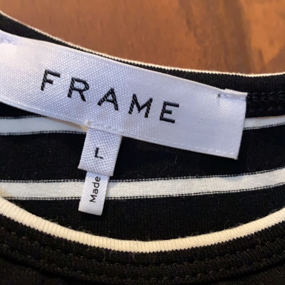 Frame NWT 1 shoulder t-dress black white stripe viscose spandex Size L - Picture 3 of 3